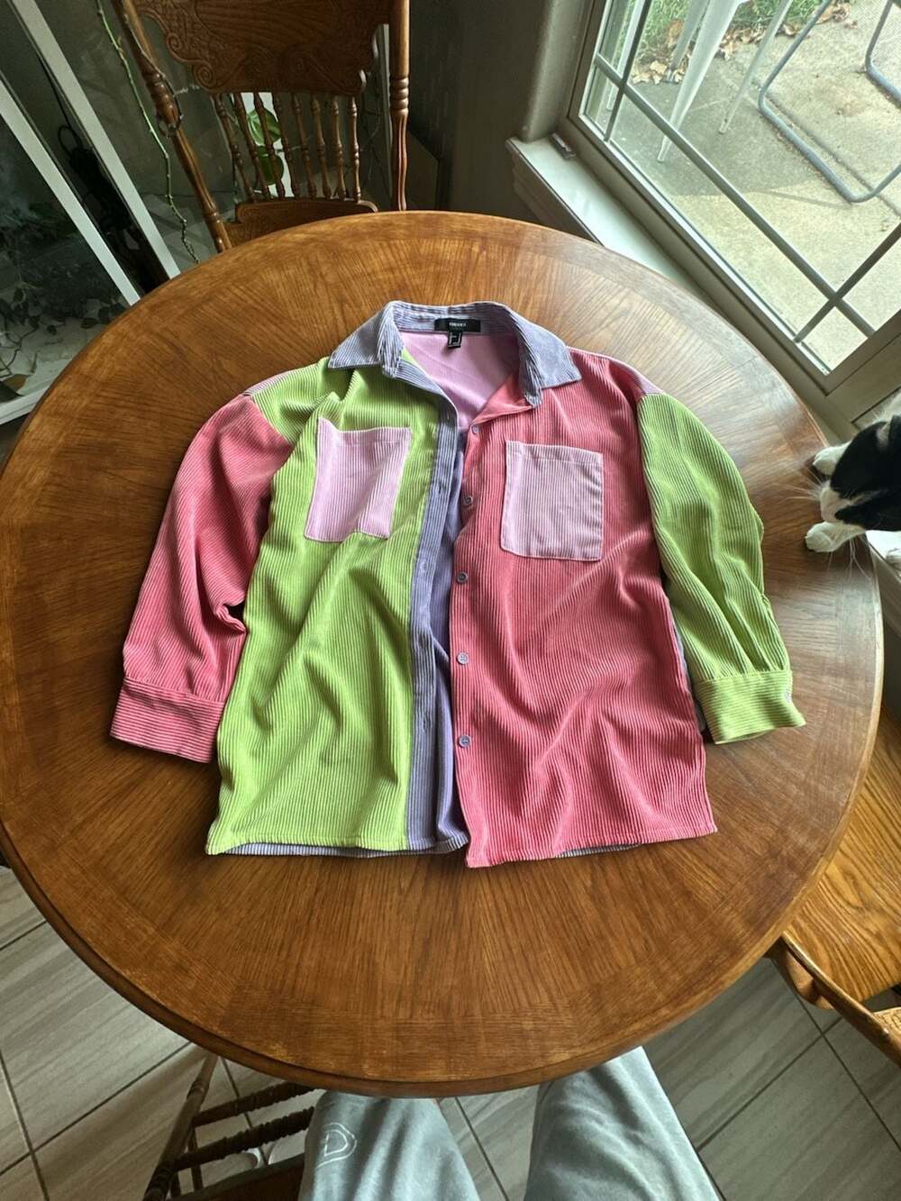 Forever 21 Colorblock Corduroy Oversized Button-Up Shirt Jacket L
